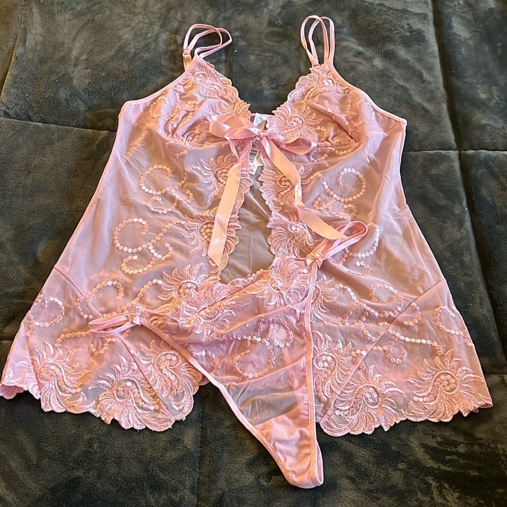 A.C.T. International pink lace lingerie two piece size 2X - Picture 1 of 7